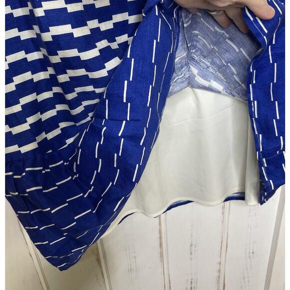 Ann Taylor Petite Linen Blend Coastal Nautical Blue White Fit Flare Dress 4P - Picture 6 of 12